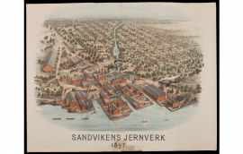 Digitalmuseum: Vy över Sandvikens Järnverk med omnejd (Sandvikens Jernverk) 1897.