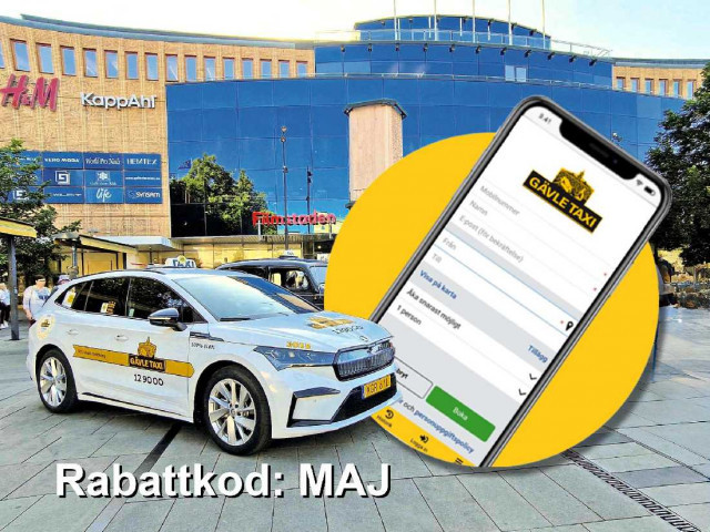 Få 10 % rabatt hela maj när du bokar med Gävle Taxis app.
