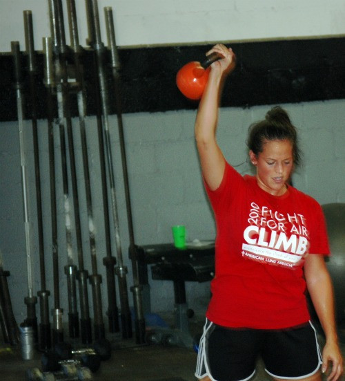 Funktionell magträning, kettlebell, stående hantelpress